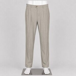 Tommy Bahama Mens 35x34 Tan Silk Cotton Herringbone Pleated Dress Pants Trousers